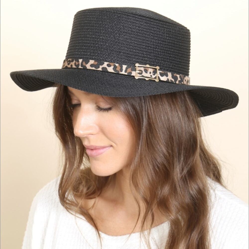 NWT Leopard Buckle Panama Black Hat